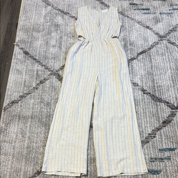 Allie Rose Striped Sleeveless Linen Jumpsuit S - Picture 1 of 5